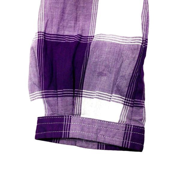 American Eagle Blouse Womens 4 Purple White Plaid Ruffle Casual Top Cotton - Picture 6 of 7